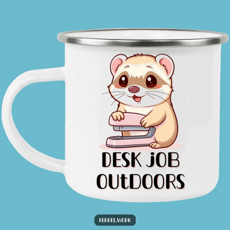 Funny Ferret Stapler Nod Camping Mug: Rugged and Hilarious Outdoor Drinkware