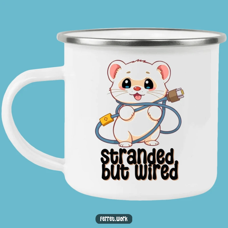 Funny Ferret Camping Mug: Hilarious Trailside Tech Struggle