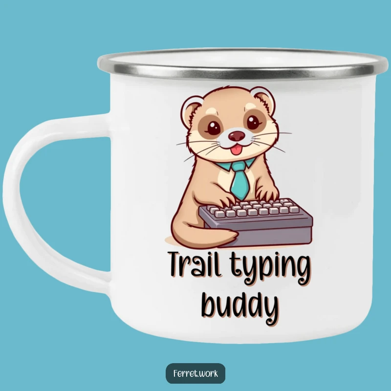 Funny Ferret Typing Camping Mug: Dapper Office Buddy Drinkware