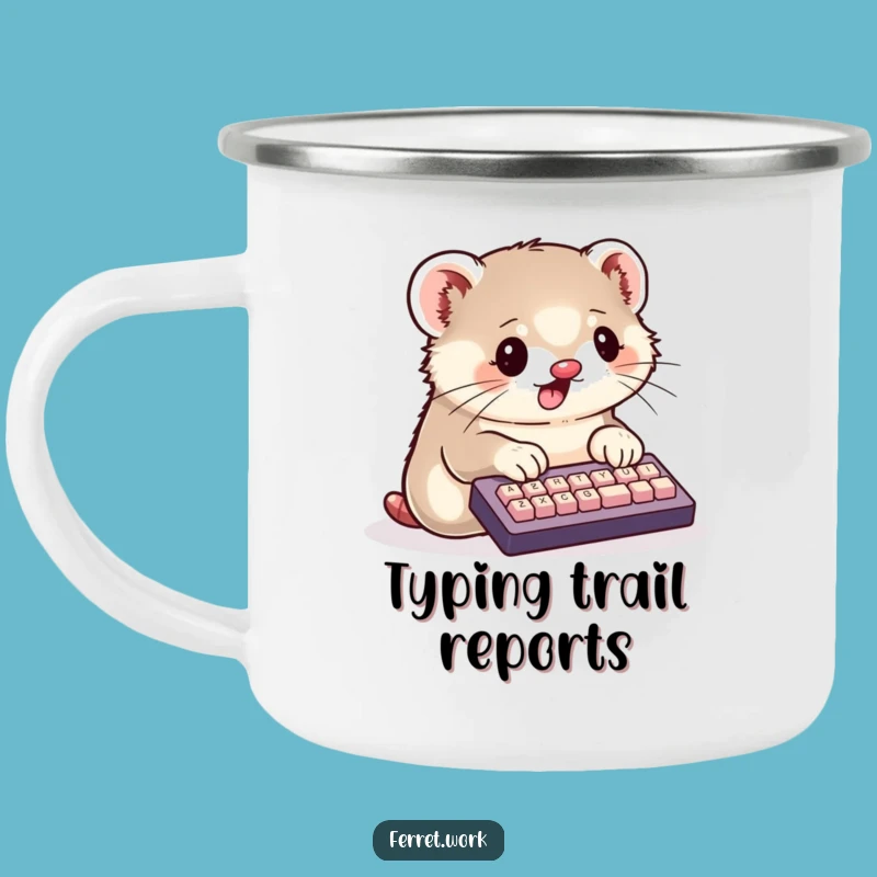 Funny Kawaii Ferret Camping Mug: Busy Typist Outdoor Fun