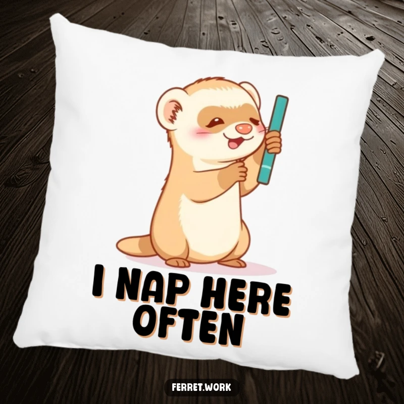 Funny Pillow: A plush pillow showcasing a ferret's comical attempt to bat at a suspended pen, soft and inviting.