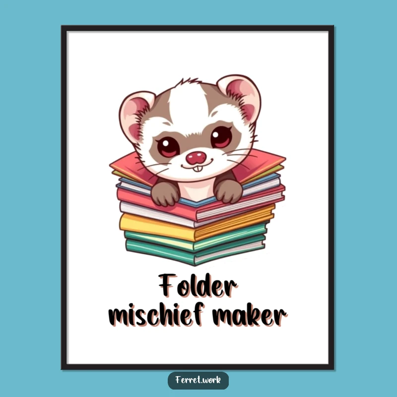 Funny Kawaii Ferret Folder Digital Art: Instant Cute Decor Gift