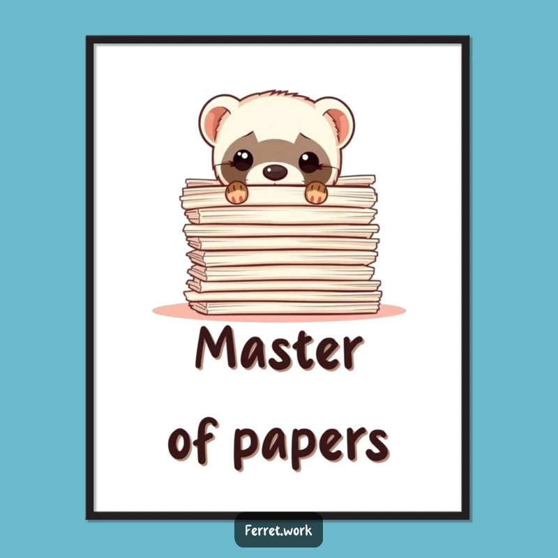 Funny Ferret Paperwork Digital Art: Instant Download Relatable Print