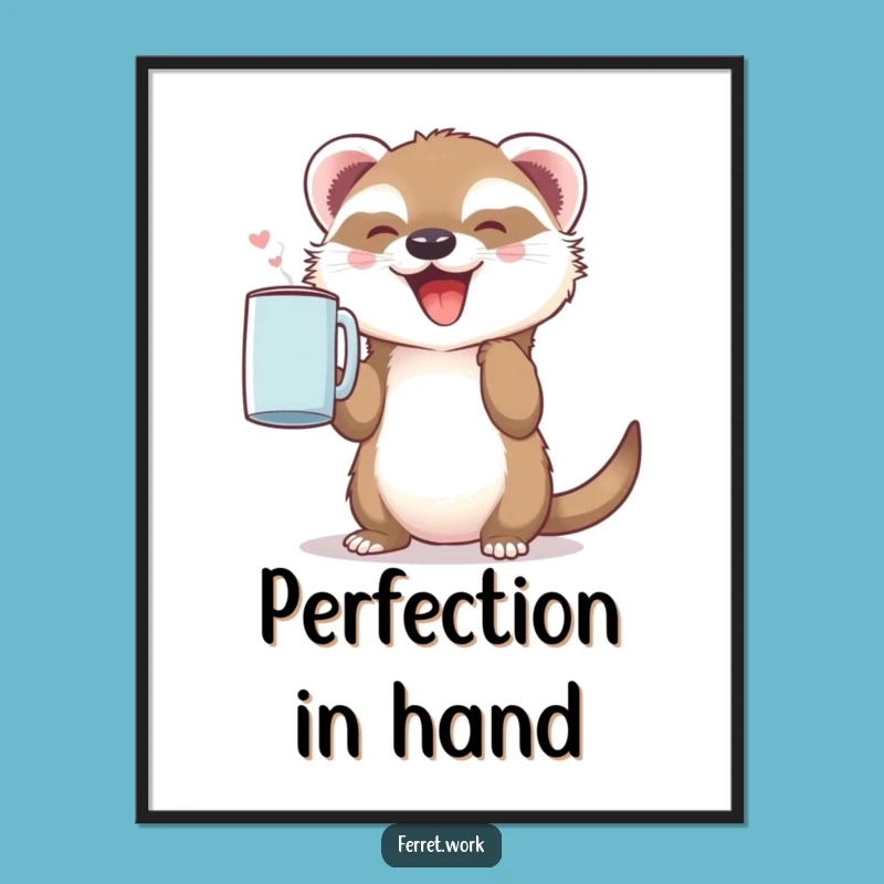 Joyful Ferret Digital Art: Funny Coffee Lover's Cute Wall Decor