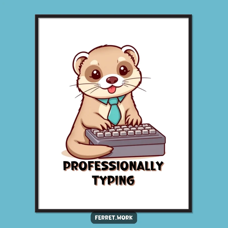 Funny Ferret Typing Digital Art: Instant Download Dapper Worker Print