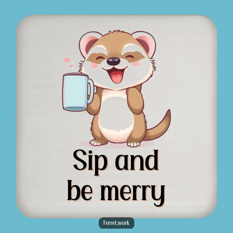 Cute Ferret Coaster: Funny Coffee Lover's Joyful Table Protection