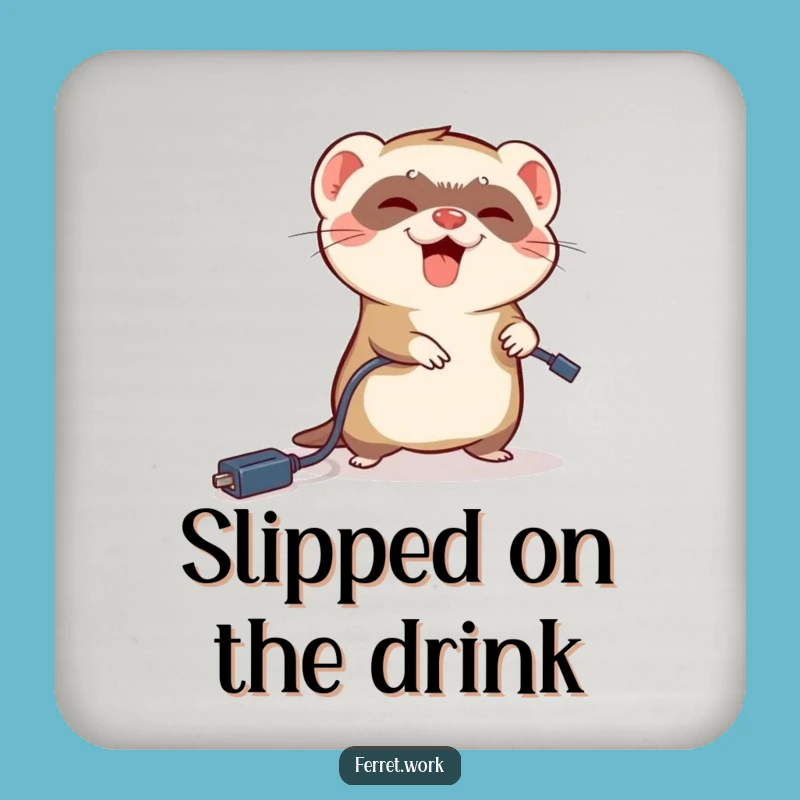 Funny Ferret Tripping Coasters: Clumsy Tech Decor Gift Set