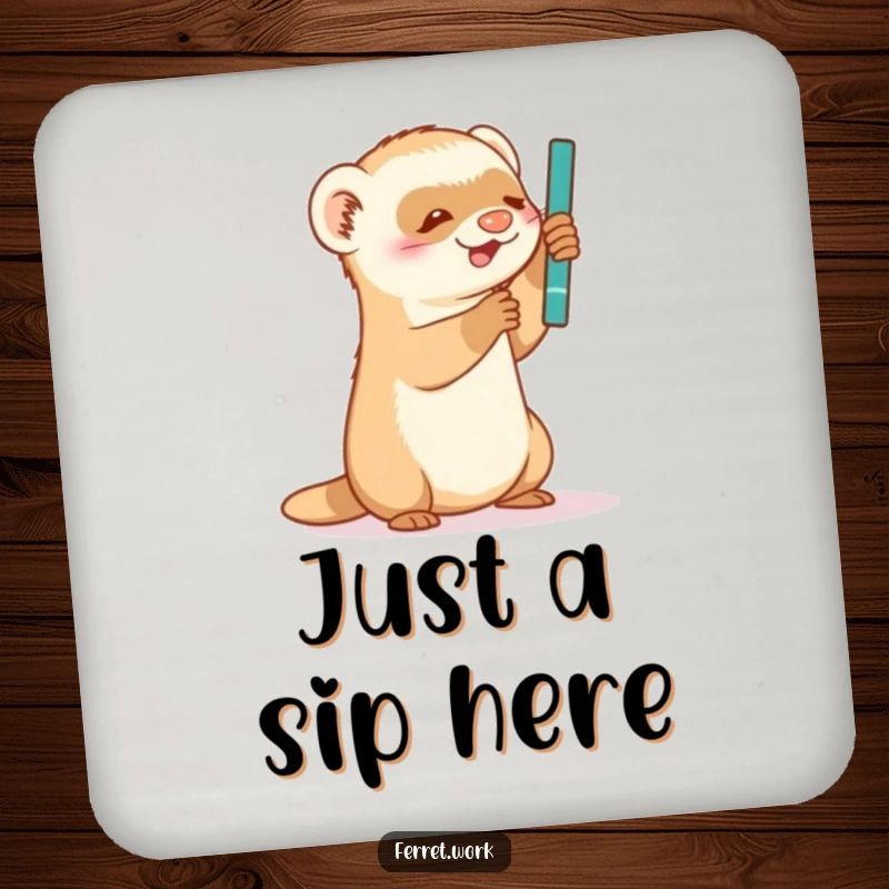 Funny Coaster: A playful ferret humorously batting at a swinging pen, adding a touch of fun to any surface.