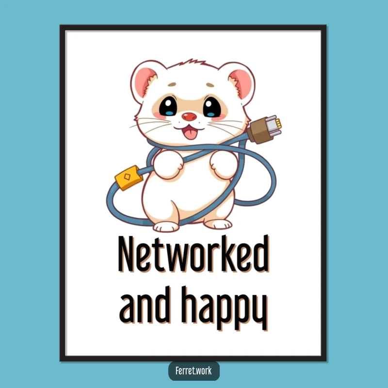 Funny Ferret Network Poster: Hilarious Tangled Cable Wall Art for Geeks