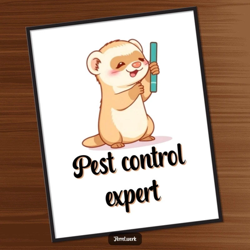 Funny Poster: A dynamic illustration of a ferret playfully attacking a swinging pen, capturing its energetic spirit.