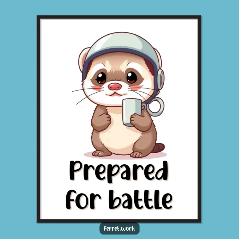 Funny Kawaii Ferret Helmet Poster - Ready for Anything Wall Art Gift