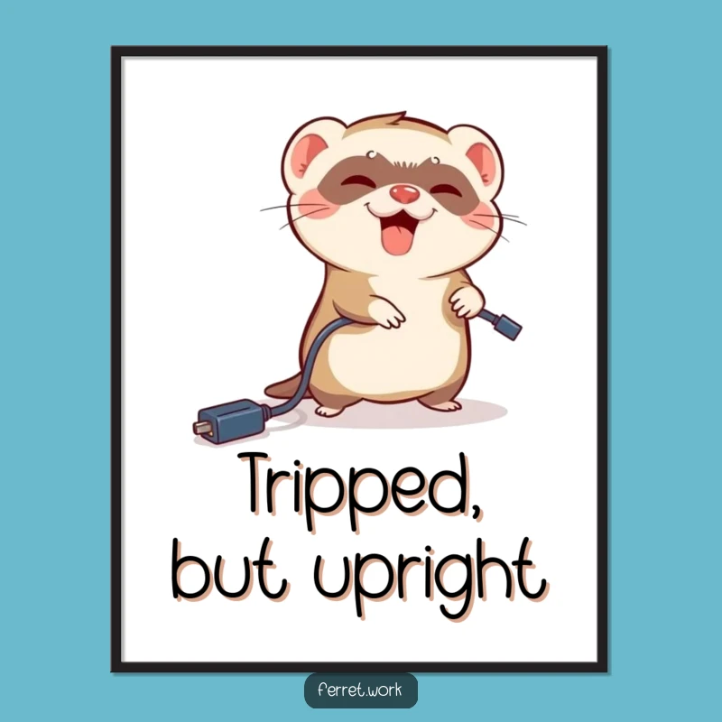 Funny Ferret Tripping Poster: Clumsy Tech Mishap Wall Art Gift