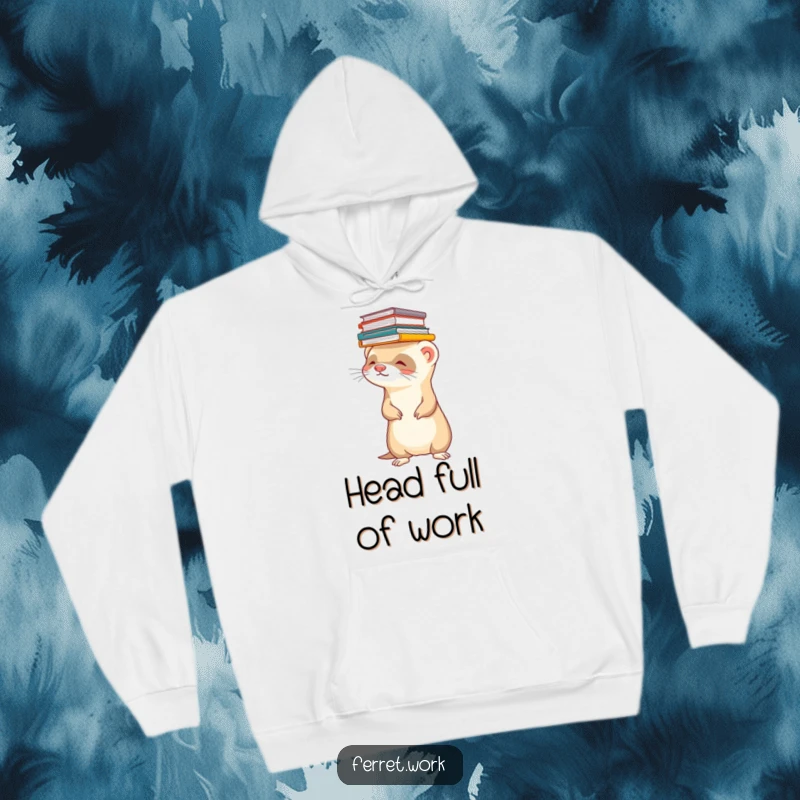 Funny ferret hoodie featuring a ferret balancing a precarious stack of files on its head. Cozy office vibe.