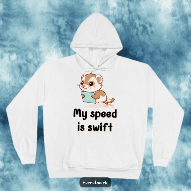 Funny Kawaii Office Ferret Hoodie: A cute ferret comically slides on a file folder across a polished floor, offering cozy office humor.