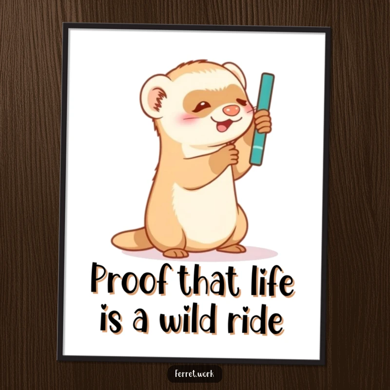 Funny Free Printable Wall Art: A curious ferret playfully striking a swinging pen, bringing delightful cartoon chaos to decor.