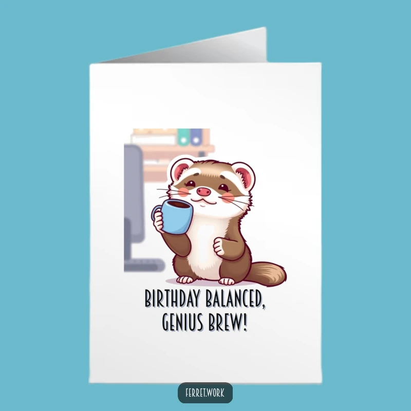 Free Printable Birthday Card: Funny Office Ferret Coffee Balance, Hilarious Gift