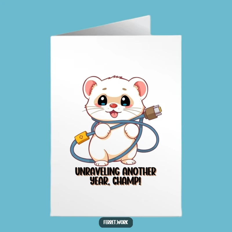 Free Printable Funny Birthday Card: Tangled Ferret Network Cable Humor Digital Download Gift