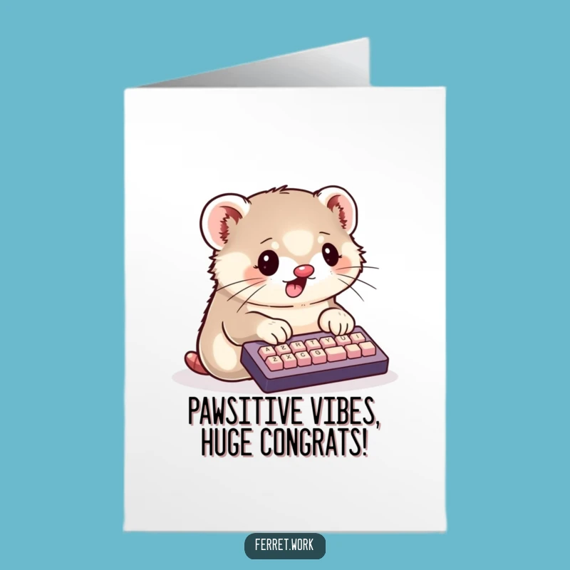 Free Printable Kawaii Ferret Congrats Card: Typing Paws Downloadable Gift