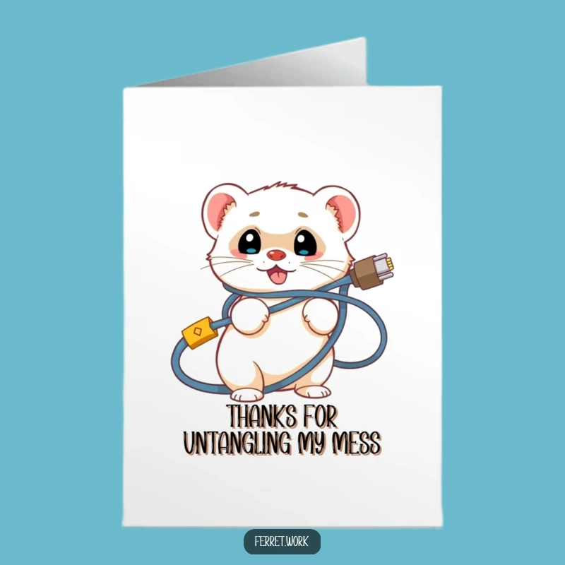 Free Printable Funny Thank You Card: Tangled Ferret Network Cable Gratitude Downloadable Gift