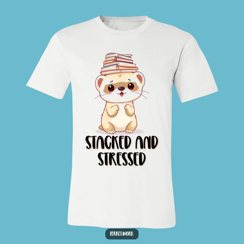 Funny Ferret Paper Stack T-Shirt - Overwhelmed Office Life Tee