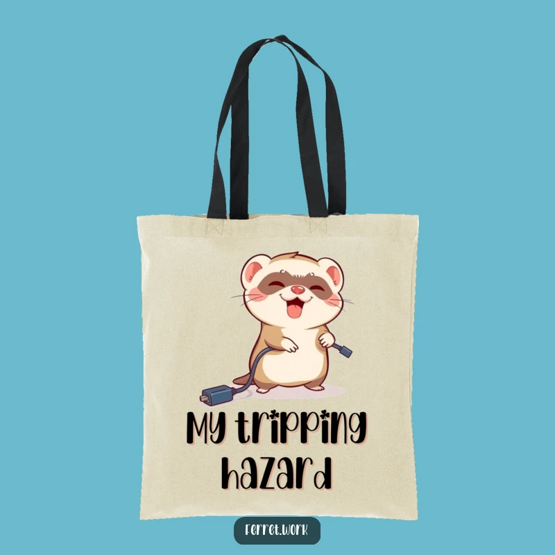 Funny Ferret Tripping Tote Bag: Clumsy Cord Companion Gift